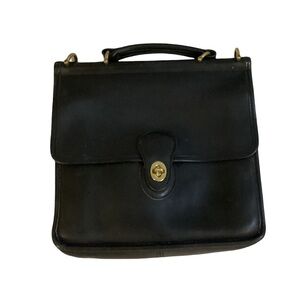 Coach Vintage Willis Black Leather Bag with Handle Flap & Turn Lock